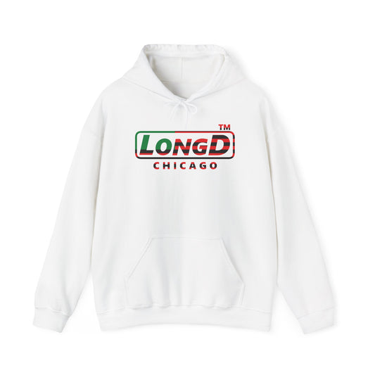 LongD® positive flag front-back Chicago logo Hoodie (Juneteenth colors)