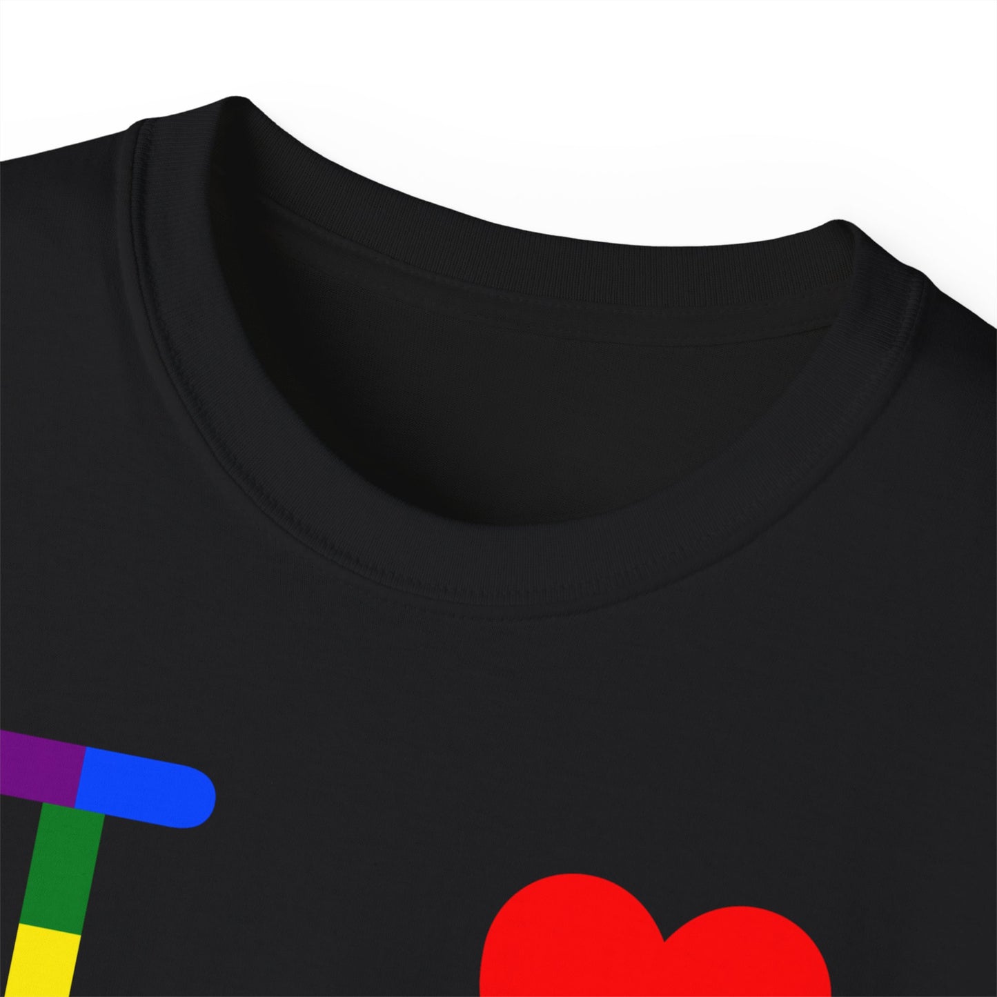 I Luv LongD Cotton Tee negative vertical striped Chicago upright logo (Pride colors)