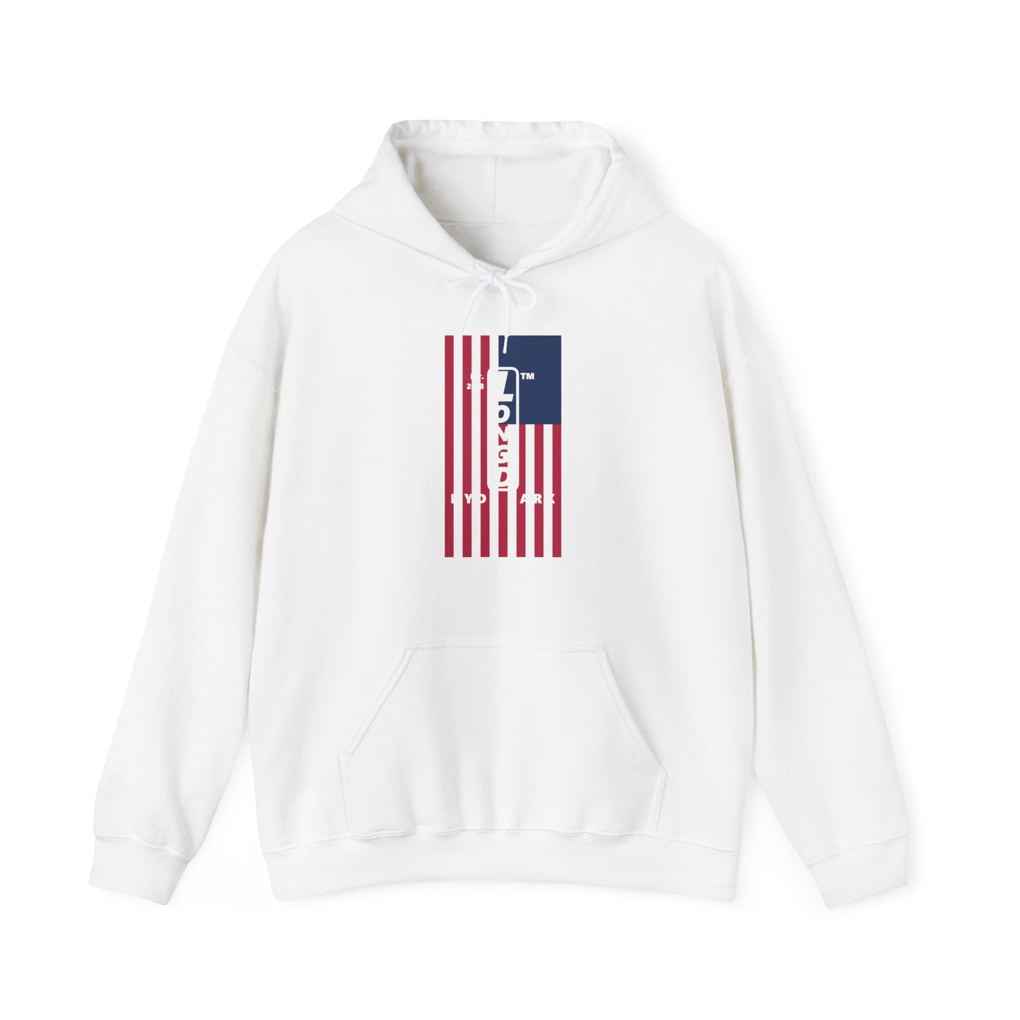 LongD® negative flag upright Hyde Park logo hoodie (Patriotic colors)