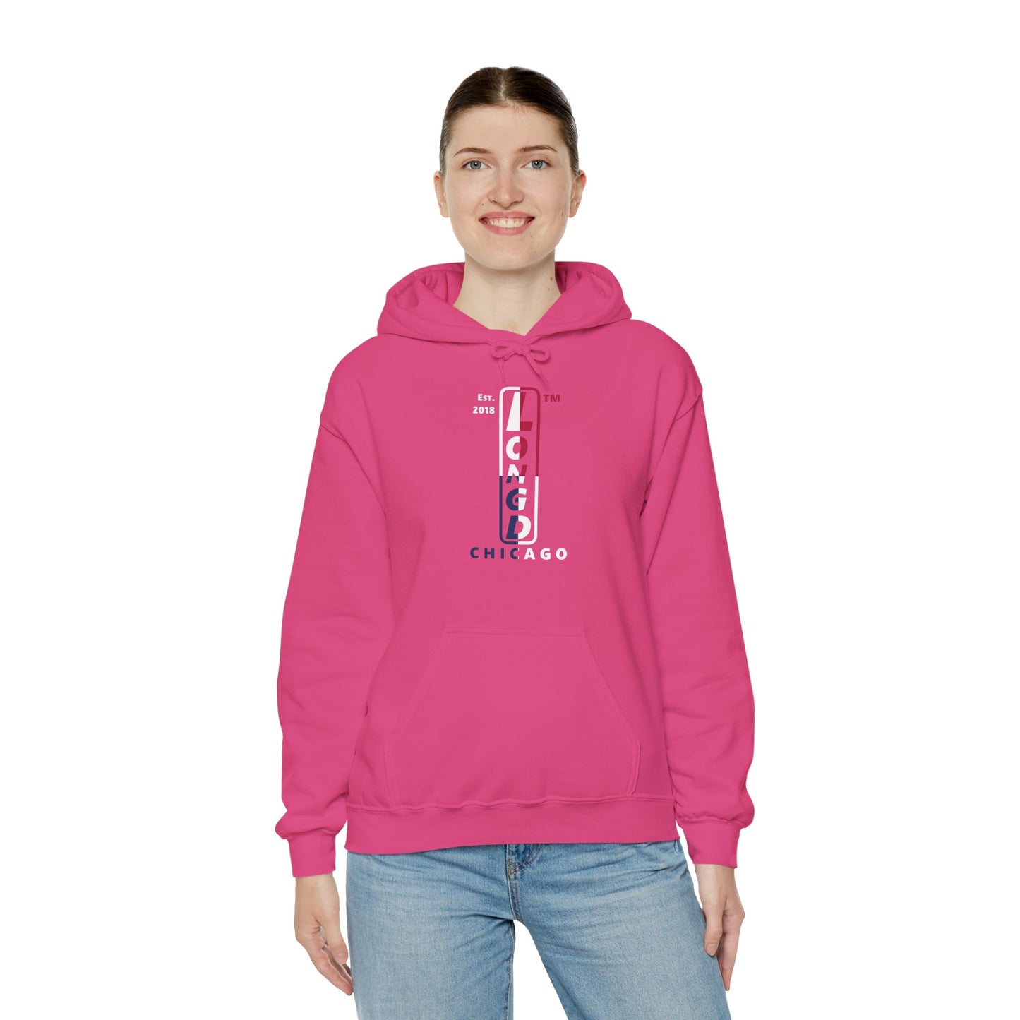 LongD® positive quarters upright Chicago logo hoodie
