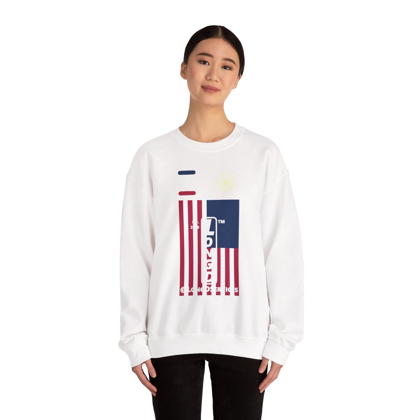 I Burst LongD negative cropped flag tag upright logo crewneck sweatshirt