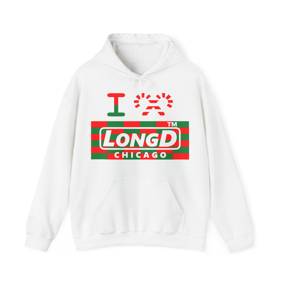 I candy cane LongD Chicago negative tiled logo hoodie