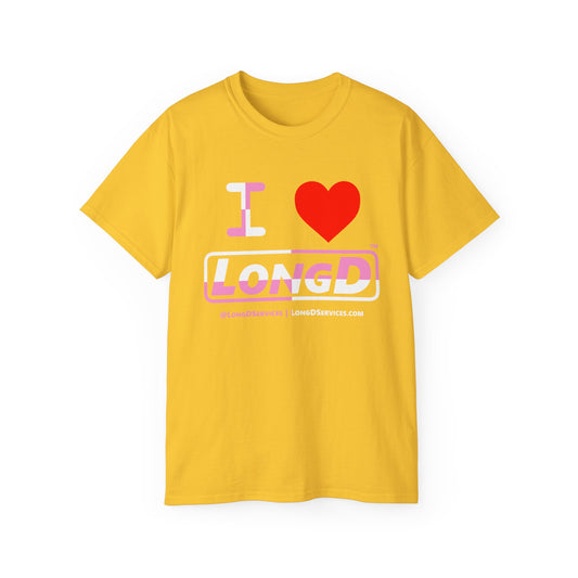 I Luv LongD Logo Cotton Tee (Valentines pink/white quarter split text)