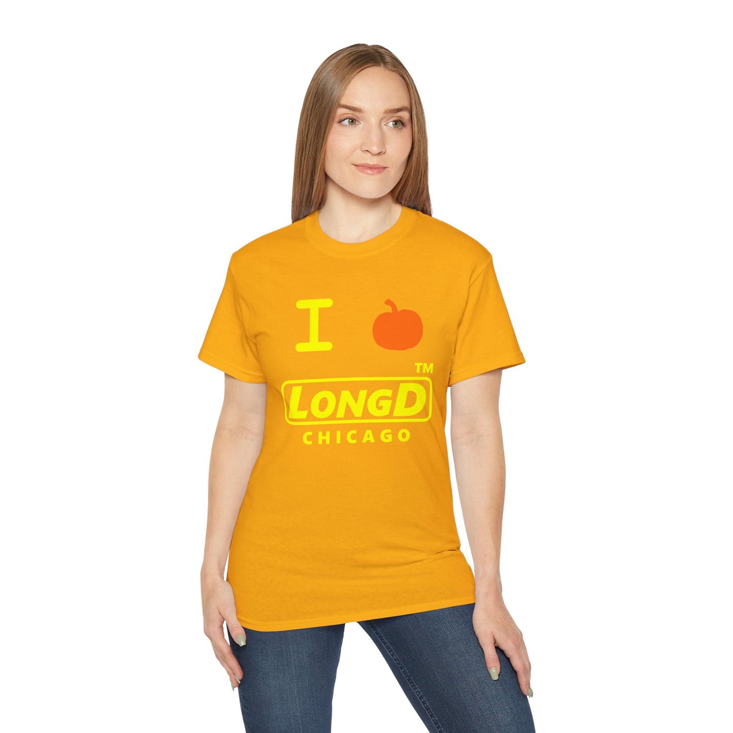 I Pumpkin LongD® Logo Cotton Tee positive yellow basic Chicago logo