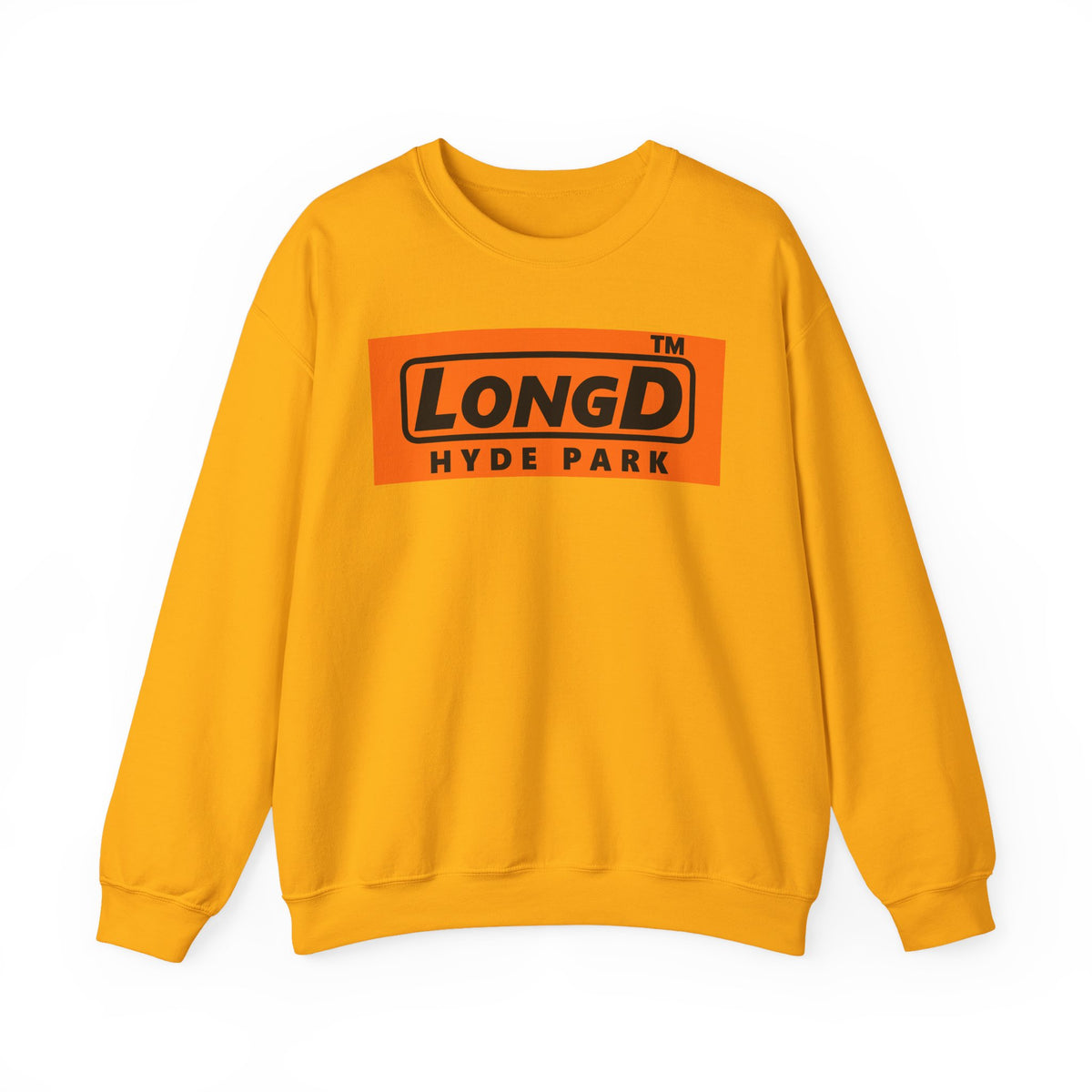LongD Hyde Park logo Black (000000) on orange (FE7518) (Halloween colors) crewneck sweatshirt