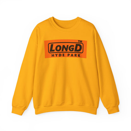 LongD Hyde Park logo positive black on negative orange (Halloween colors) crewneck sweatshirt