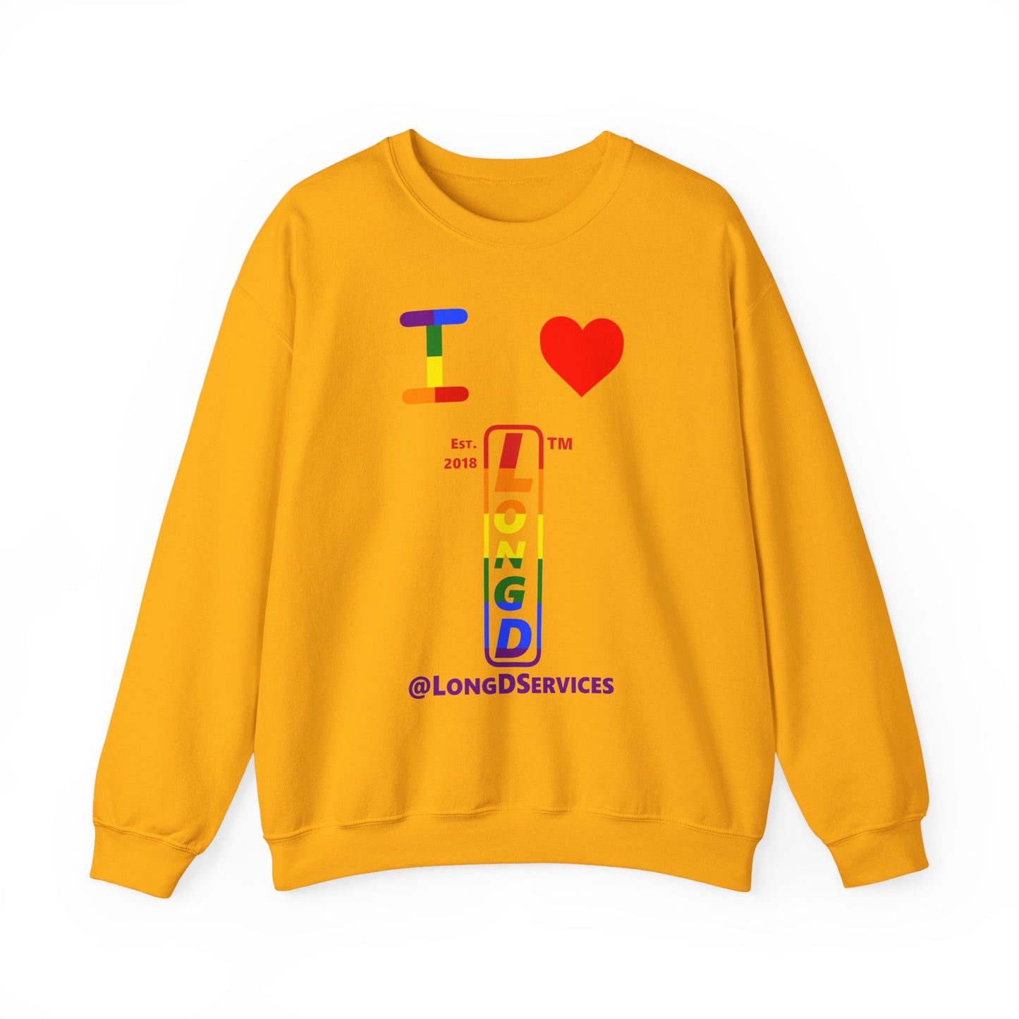 I Luv LongD positive horizontal 6-striped tag upright logo crewneck sweatshirt