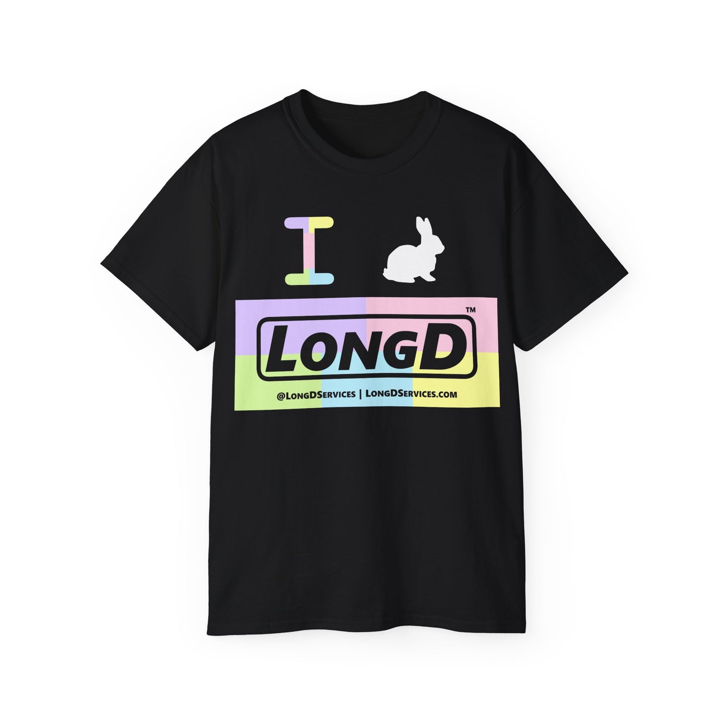 I Bunny LongD® Logo Cotton Tee Easter pastel variety negative text (white Easter Bunny)