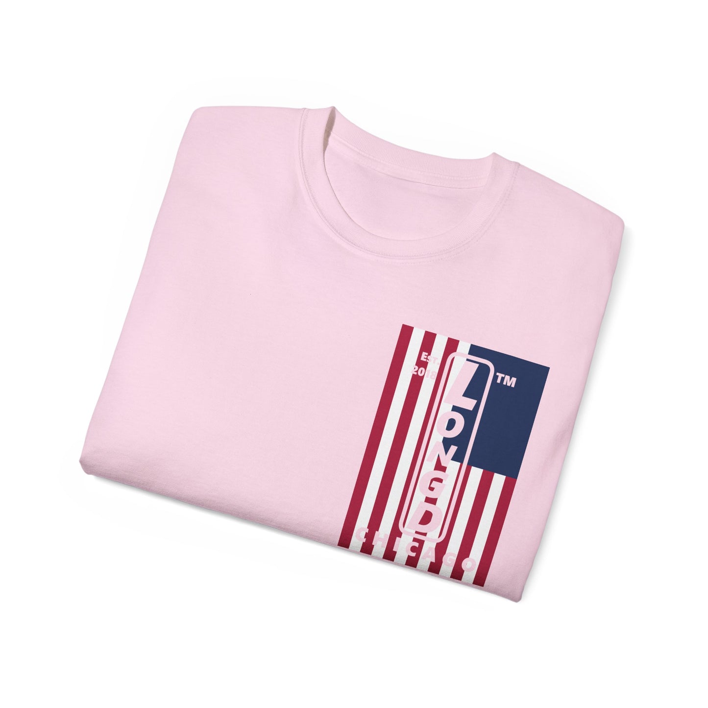 LongD cotton tee negative cropped flag single-breasted front-back Chicago upright logo (Patriotic colors)