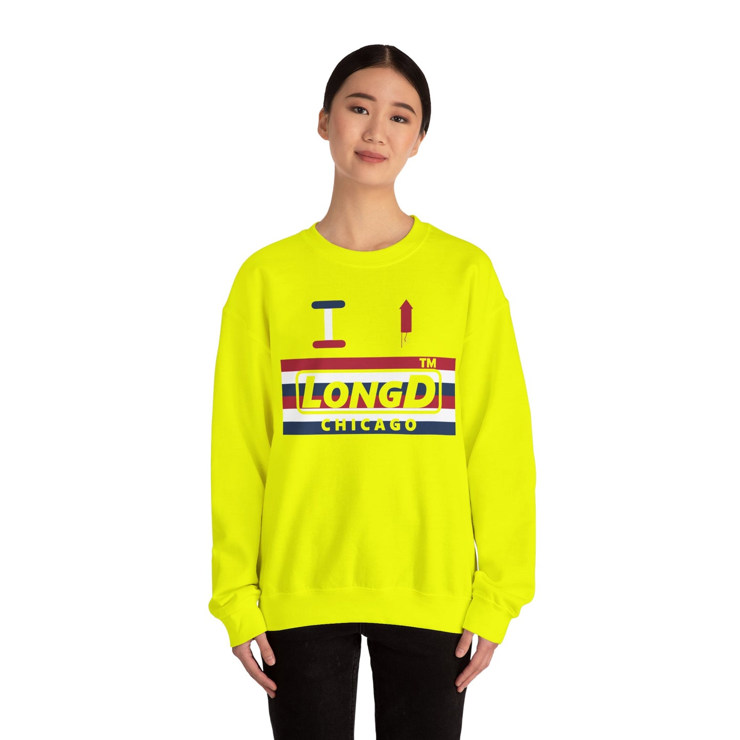 I firecracker LongD negative horizontal 6-striped Chicago logo crewneck sweatshirt