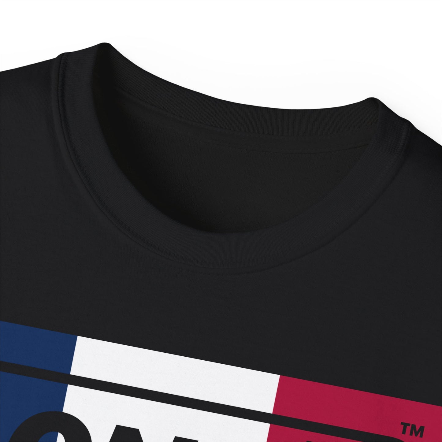 LongD® Logo Cotton Tee Blue, White and Red negative thirds text