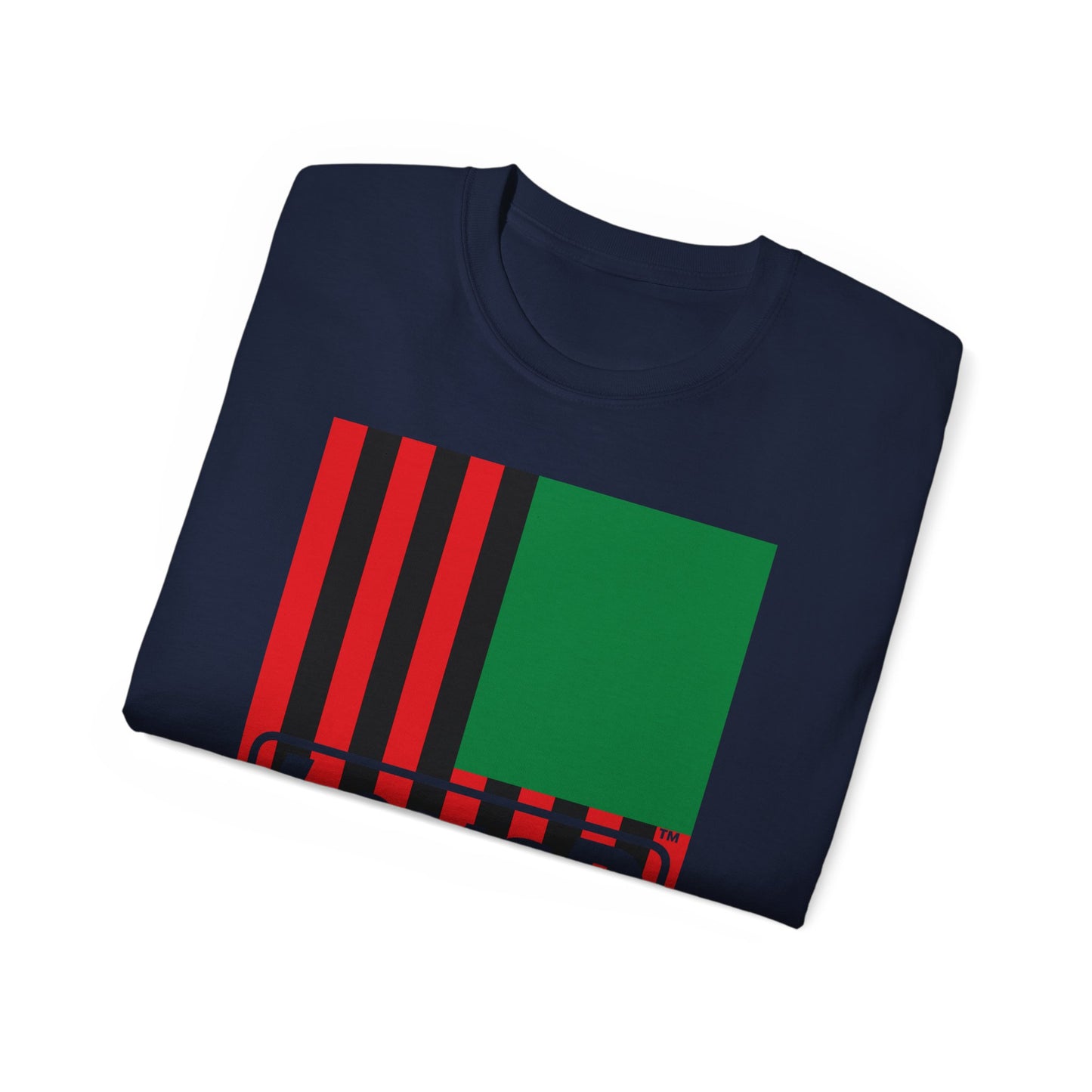 LongD® Logo Cotton Tee Juneteenth cropped vertical African-American flag negative text