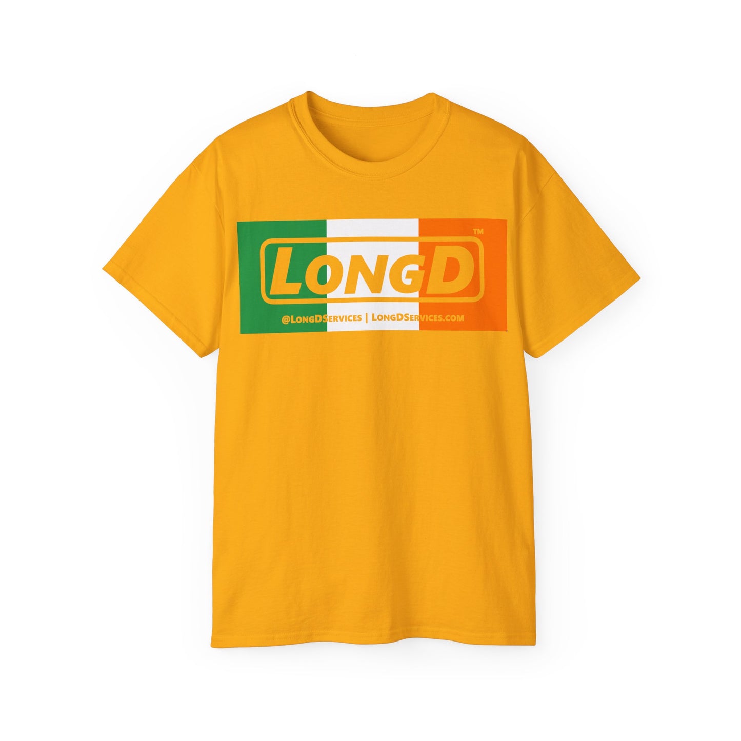 LongD® Logo Cotton Tee (St. Patrick's Day -Irish Green, White and Irish Orange negative thirds)
