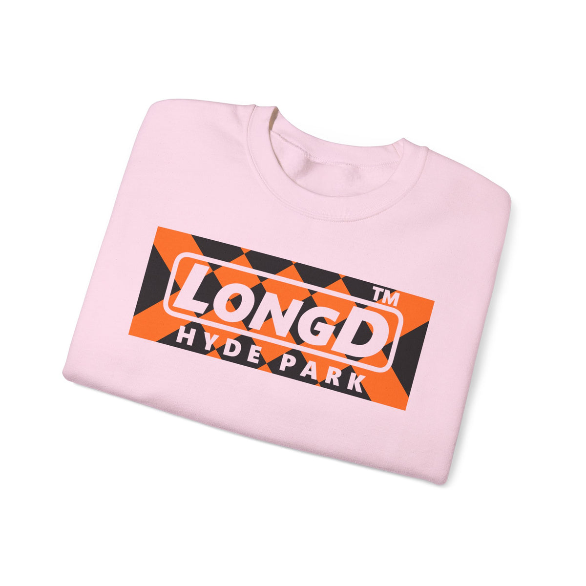 LongD Hyde Park negative stylized argyle logo (Halloween colors) crewneck sweatshirt