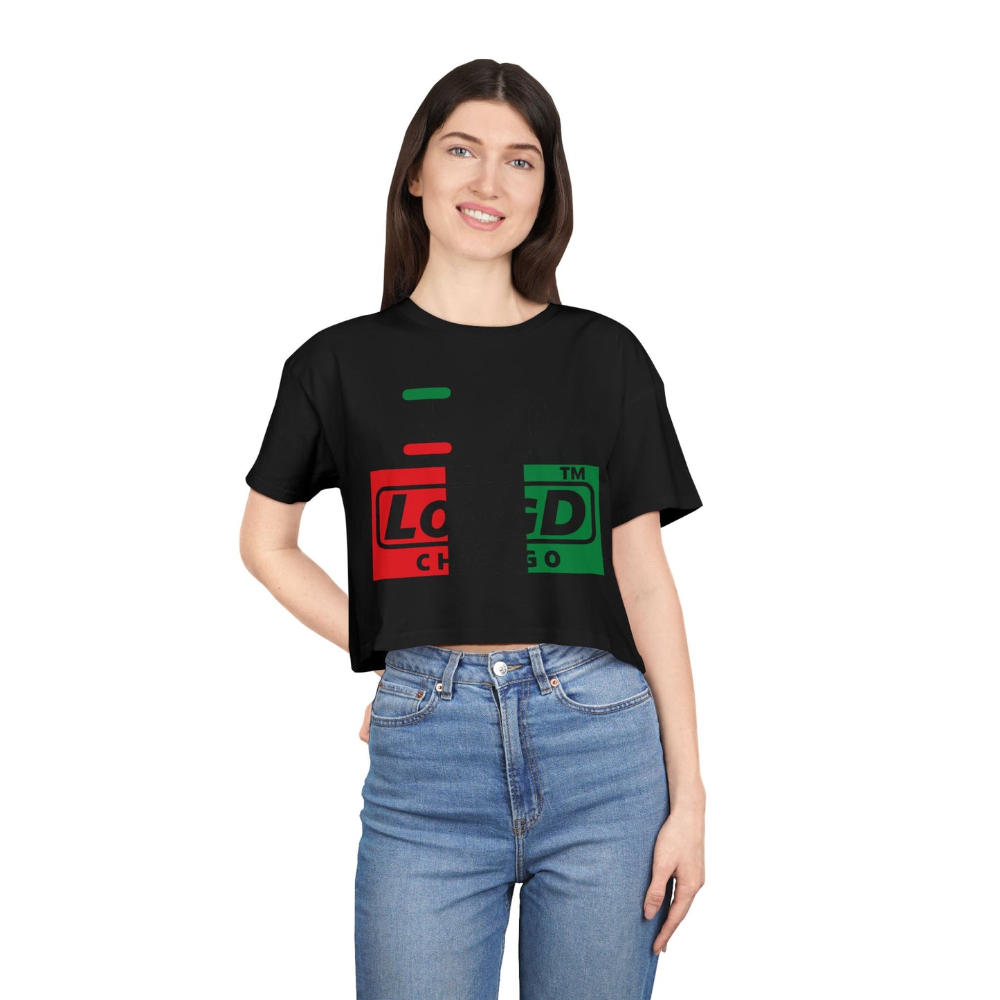 I fist LongD negative vertical 3-striped Chicago logo crop tee