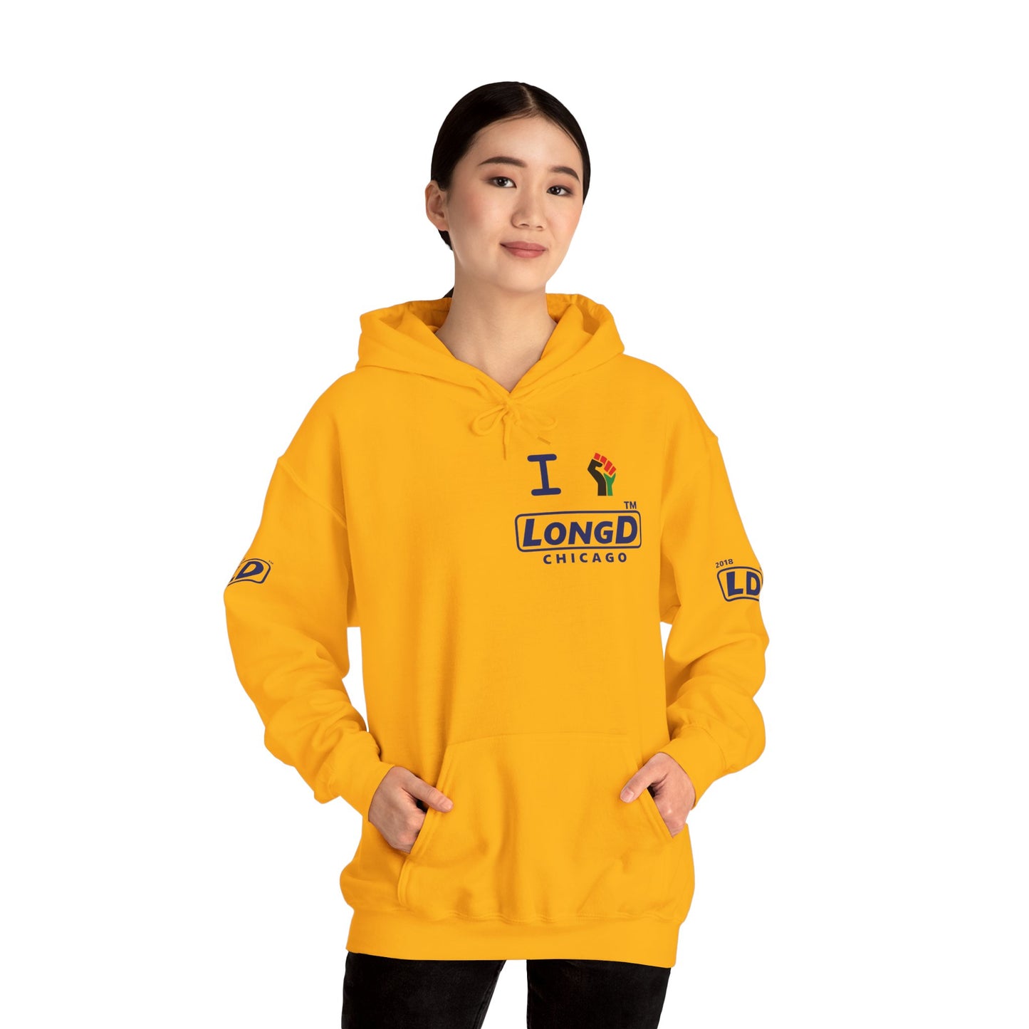 I fist LongD® basic official 4-print single-breasted Chicago logo Hoodie (Juneteenth colors)