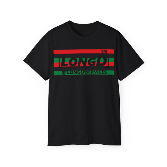 LongD negative horizontal 6-striped tag logo cotton tee (Juneteenth colors)