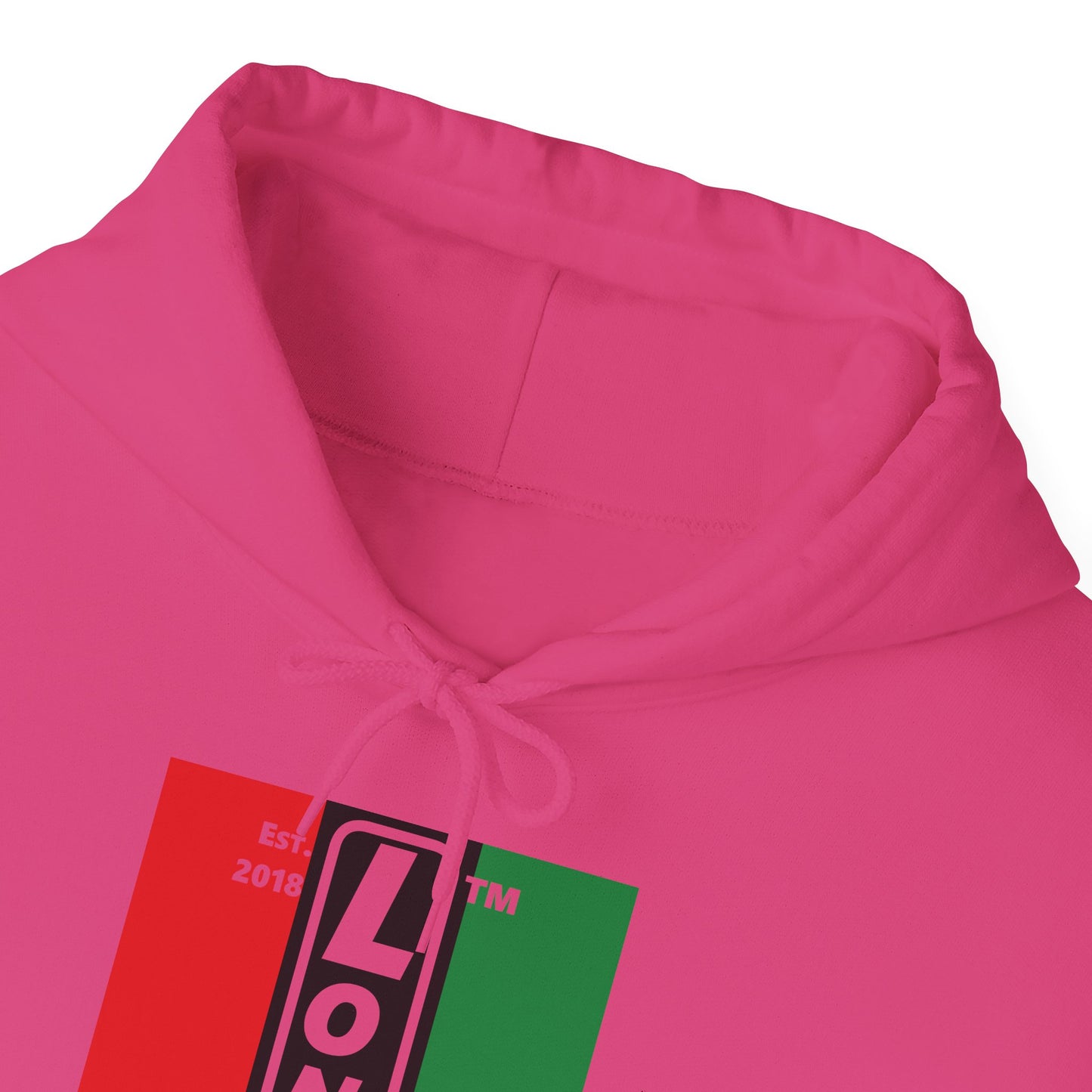 LongD® negative vertical 3-striped upright Hyde Park logo hoodie (Juneteenth colors)