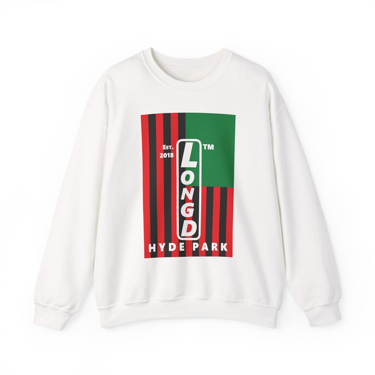 LongD negative cropped flag Hyde Park upright logo crewneck sweatshirt (Juneteenth colors)