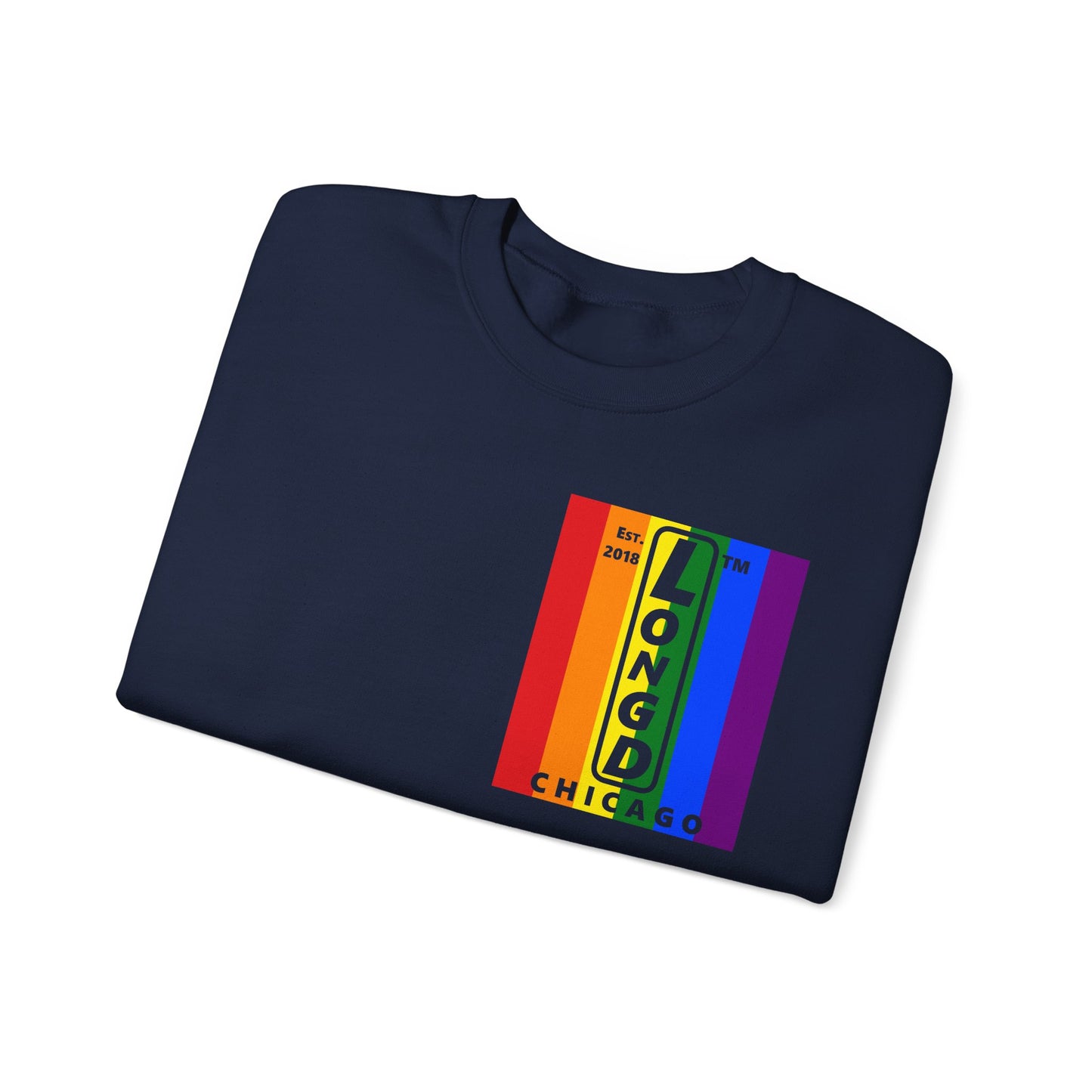 LongD negative flag single-breasted front-back Chicago upright logo crewneck sweatshirt (Pride colors)