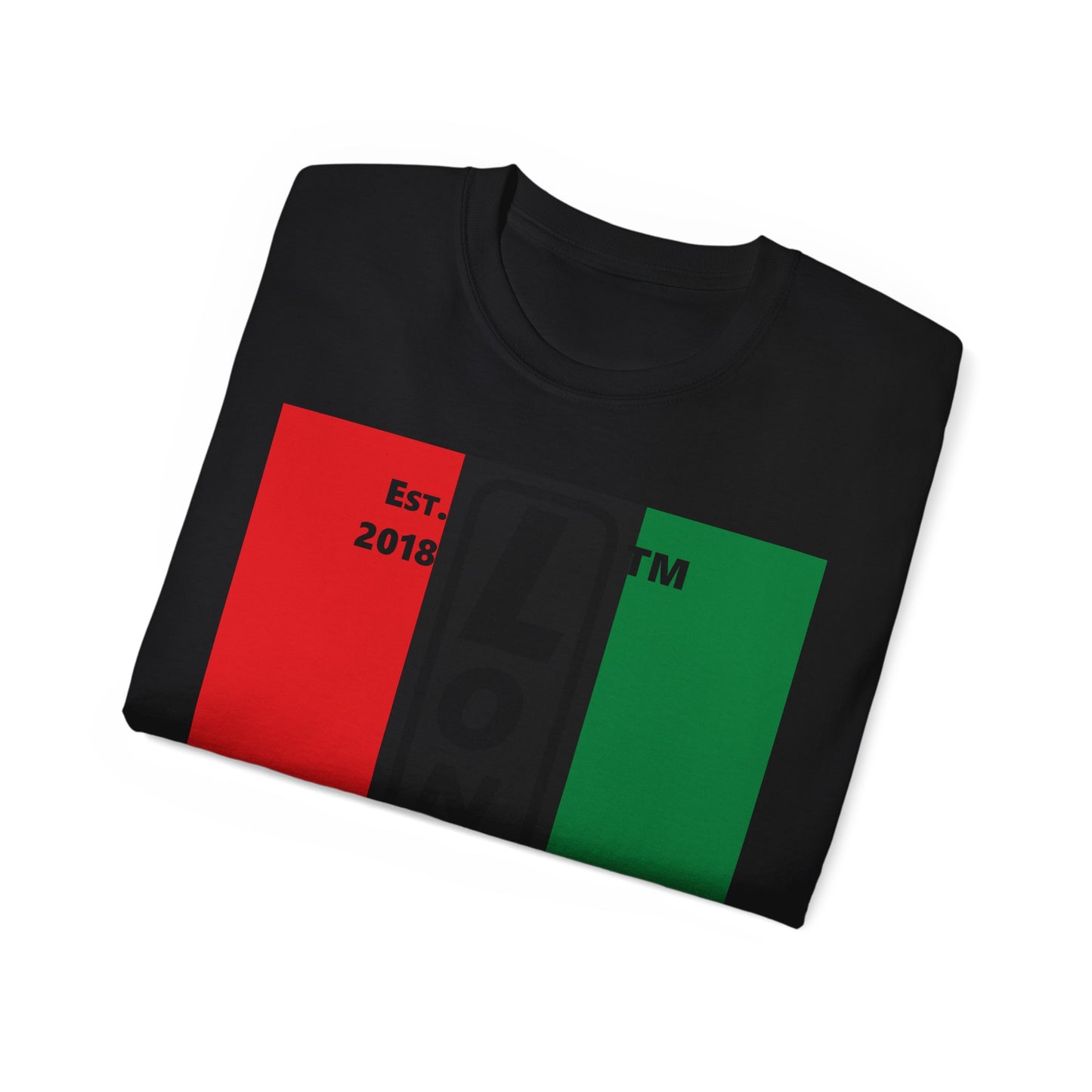 LongD Cotton Tee negative vertical striped Chicago upright logo (Juneteenth colors)