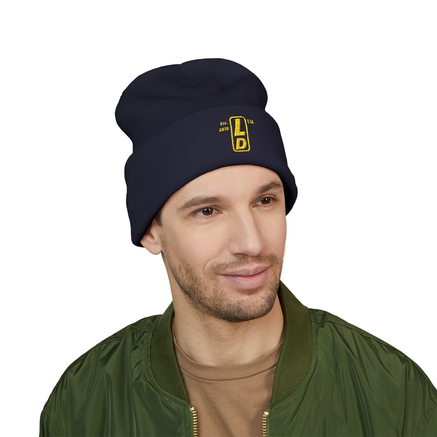 Embroidered Classic Cuffed Beanie reverse official basic logo upright initials