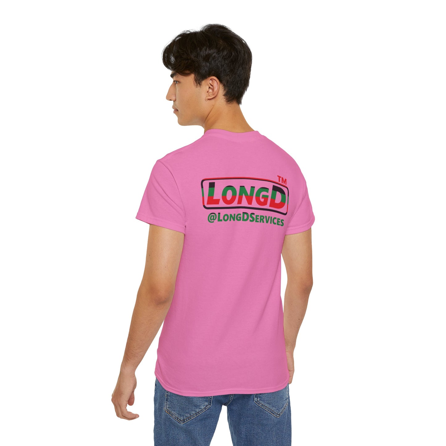 LongD positive horizontal 6-striped Chicago logo single-breasted front-back cotton tee (Juneteenth colors)