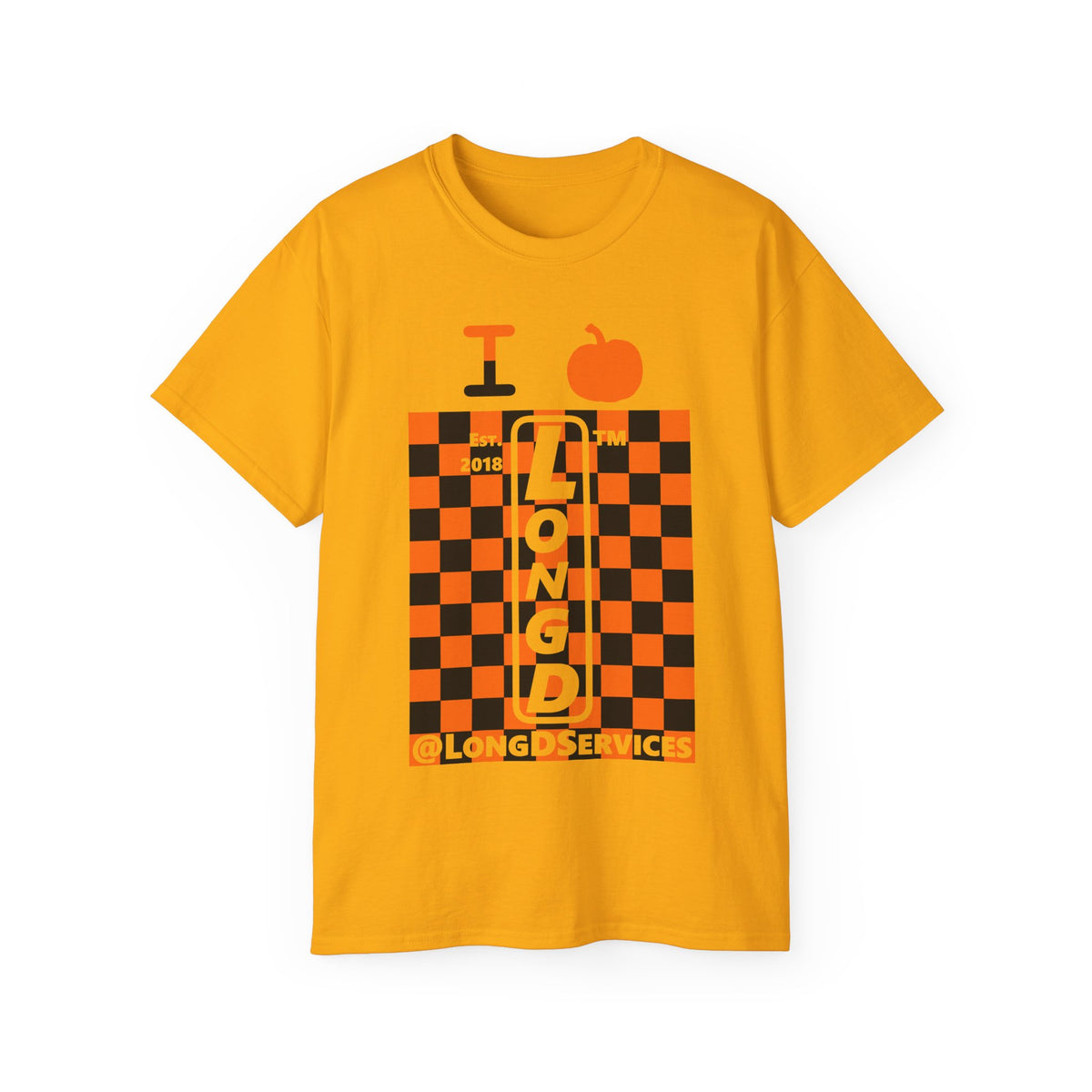 I pumpkin LongD Tag negative upright checkered logo cotton tee