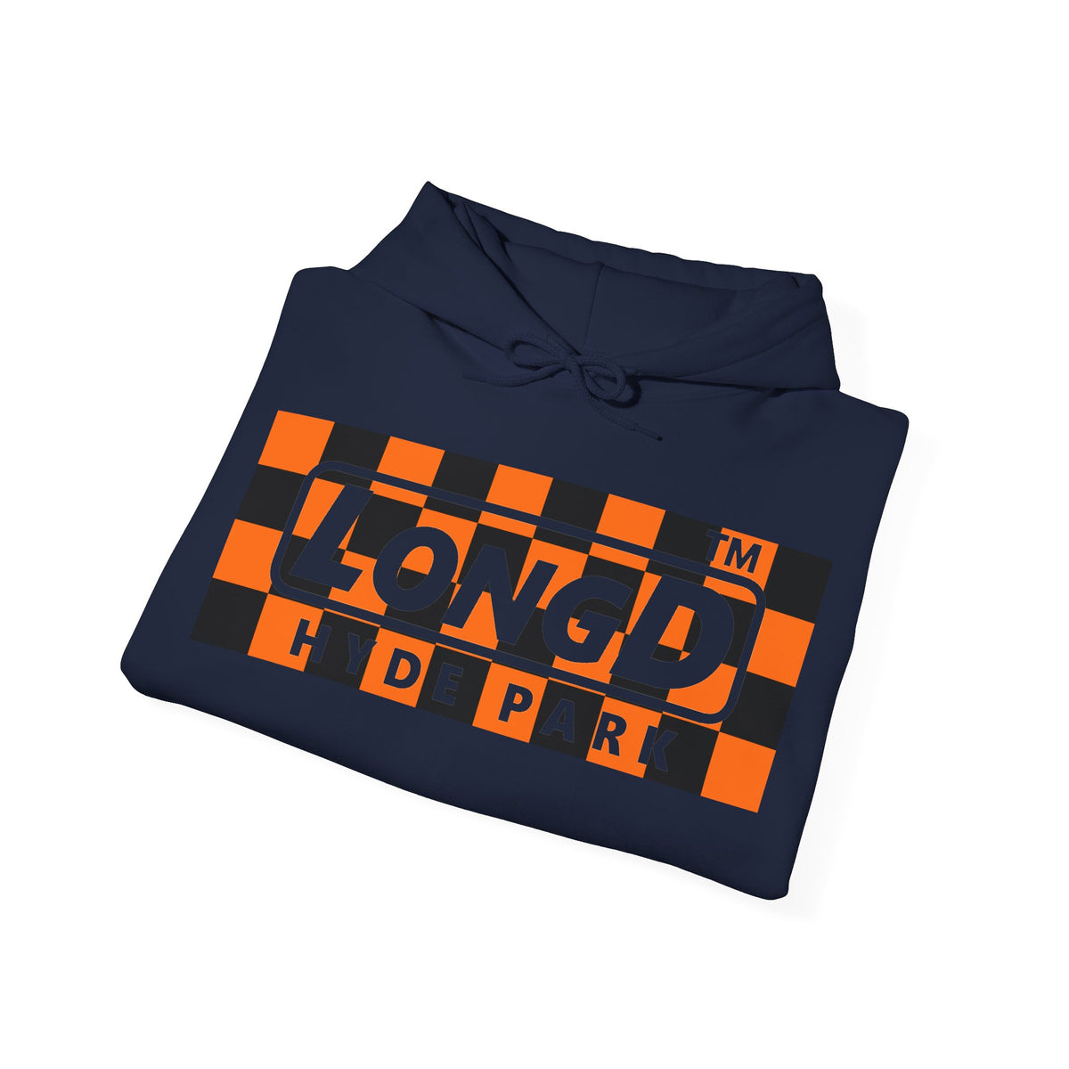 LongD Hyde Park negative checkered logo (Halloween colors) hoodie