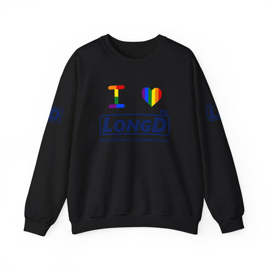 I Luv LongD official basic 4-print tag-domain logo crewneck sweatshirt with Pride heart