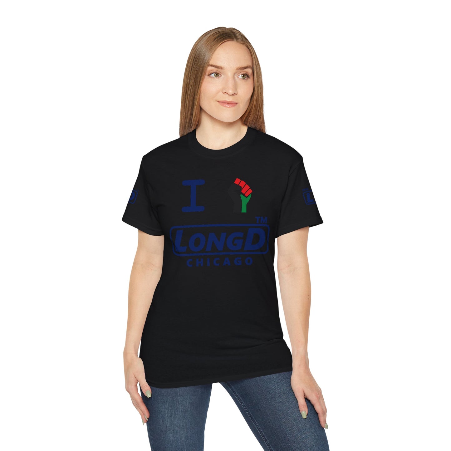 I fist LongD official Chicago logo 4-print cotton tee with multicolored fist