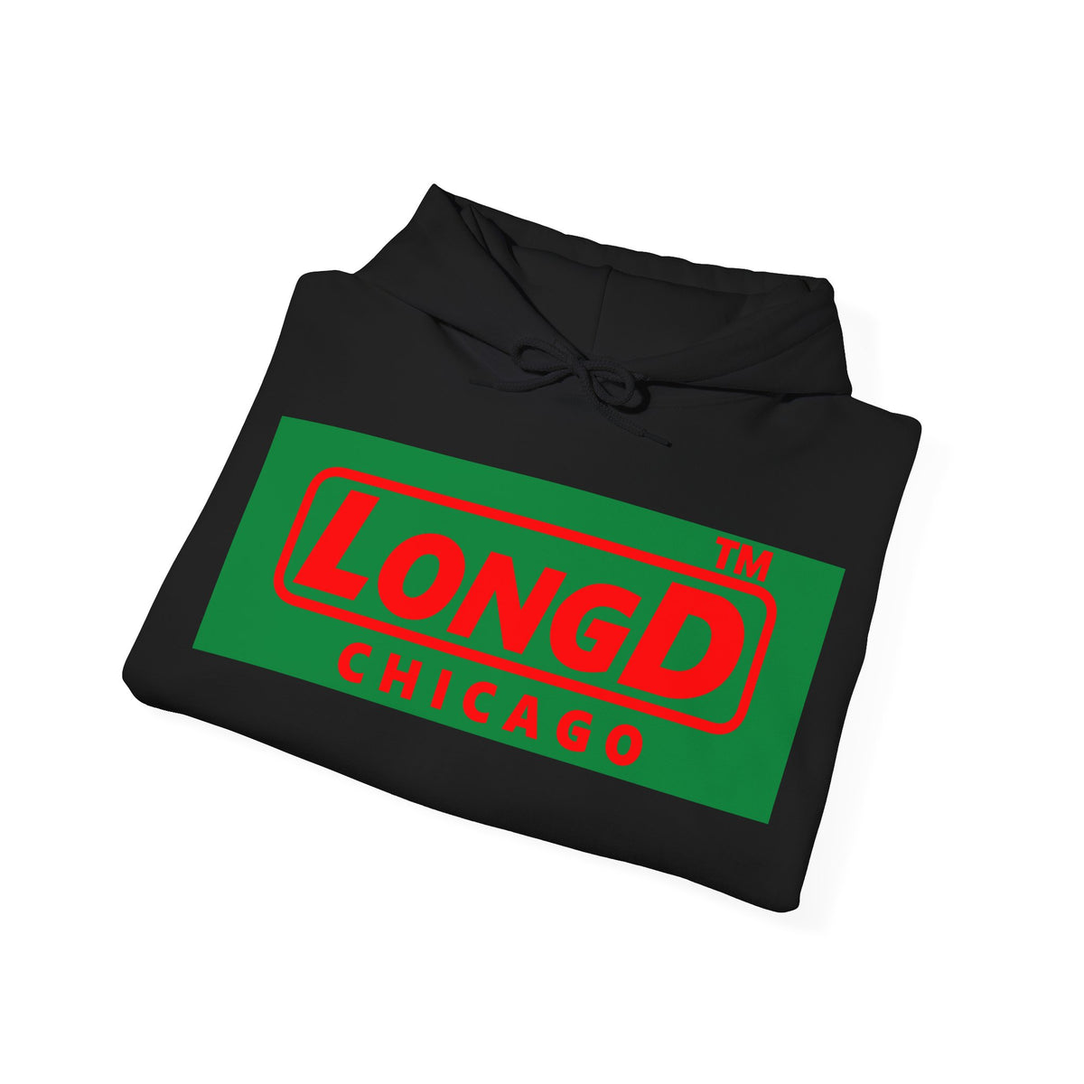 LongD Chicago logo positive red on negative green (Xmas colors) hoodie