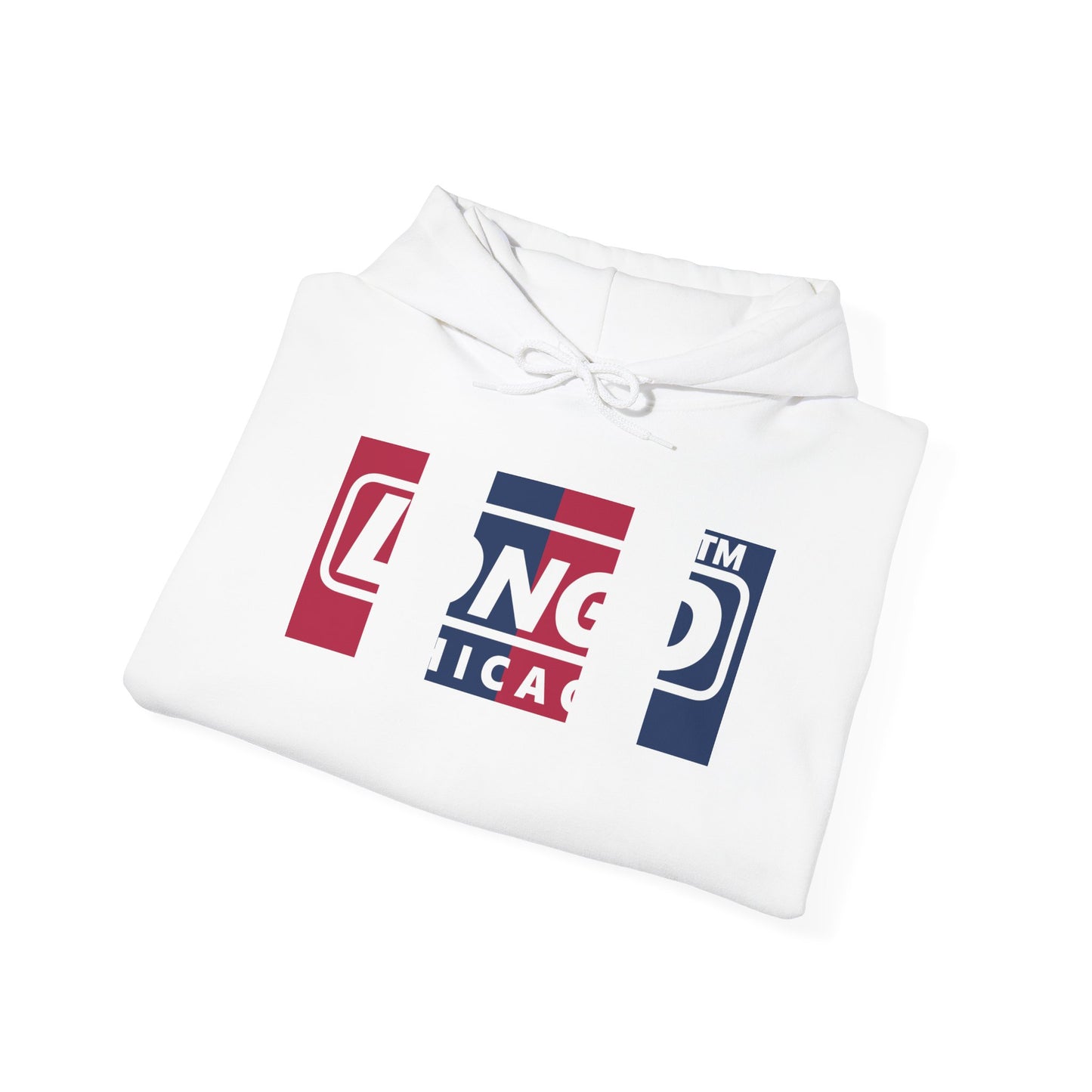 LongD® negative vertical 6-striped Chicago logo hoodie (patriotic colors)