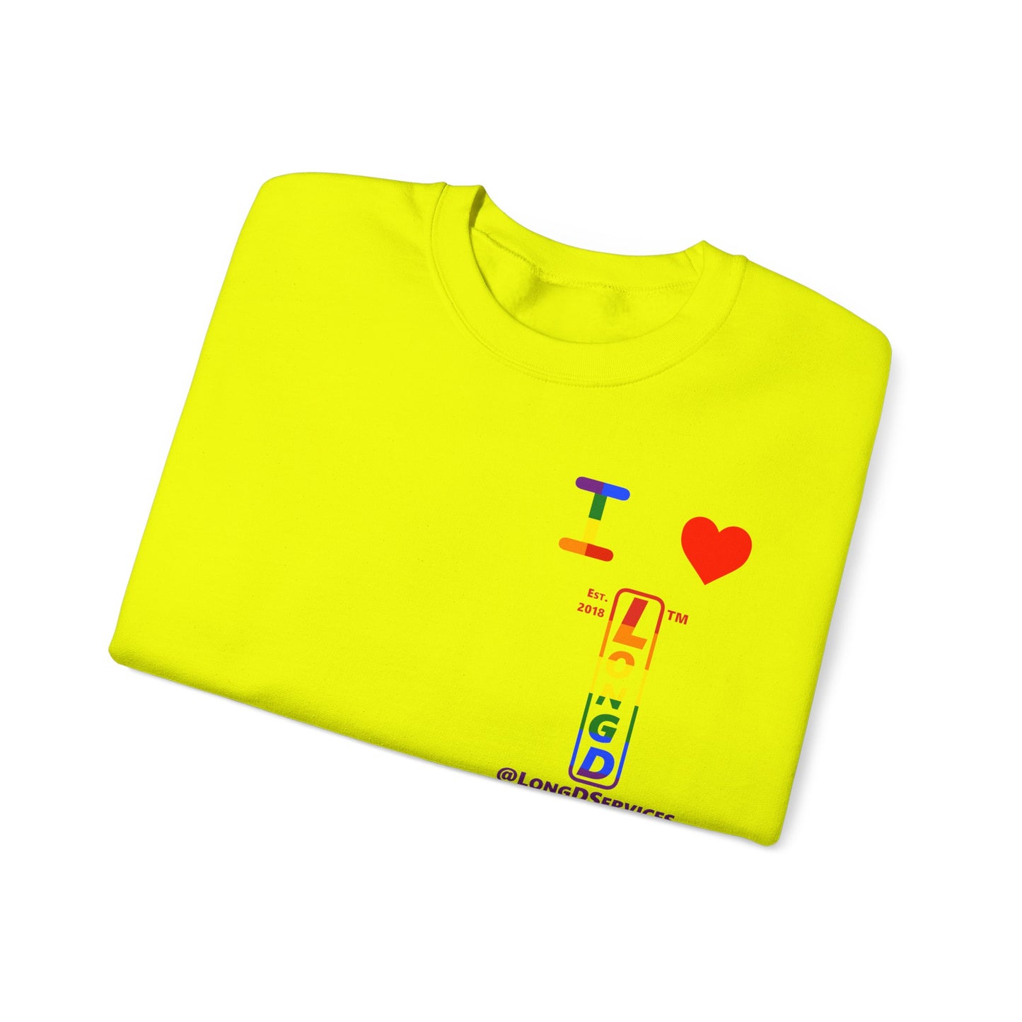 I Luv LongD positive horizontal 6-striped tag upright 4-print single-breasted logo crewneck sweatshirt