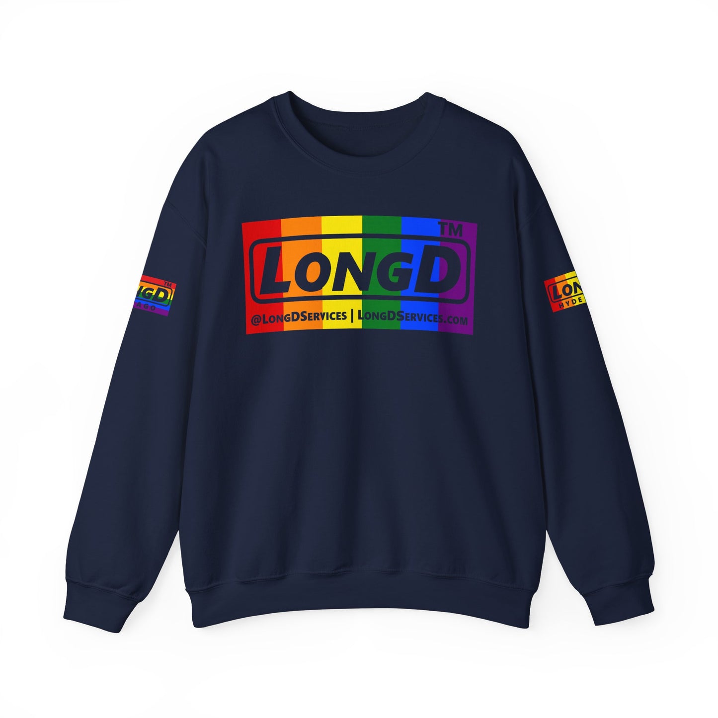 LongD official basic 4-print tag-domain logo crewneck sweatshirt with Pride heart