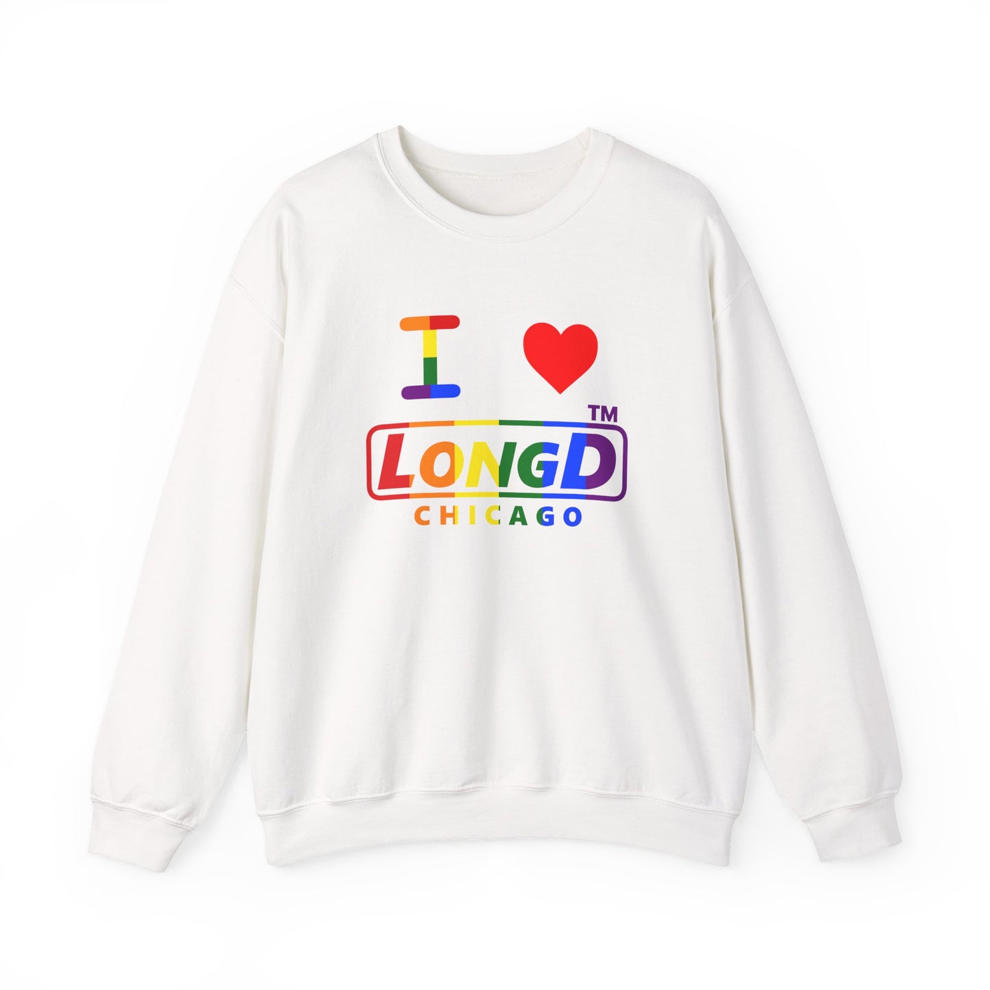 I Luv LongD positive vertical striped Chicago logo crewneck sweatshirt (Pride colors)