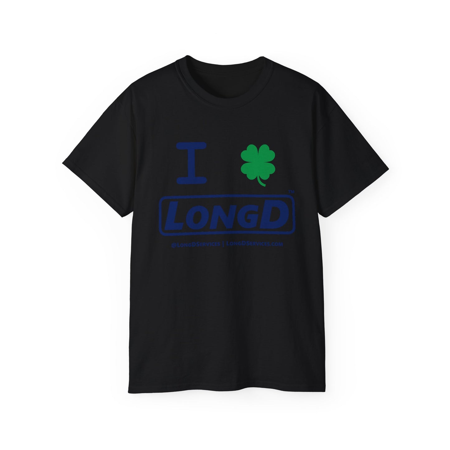 I Clover LongD® Logo Cotton Tee (St. Patrick's Day -Navy with 4-leaf clover)