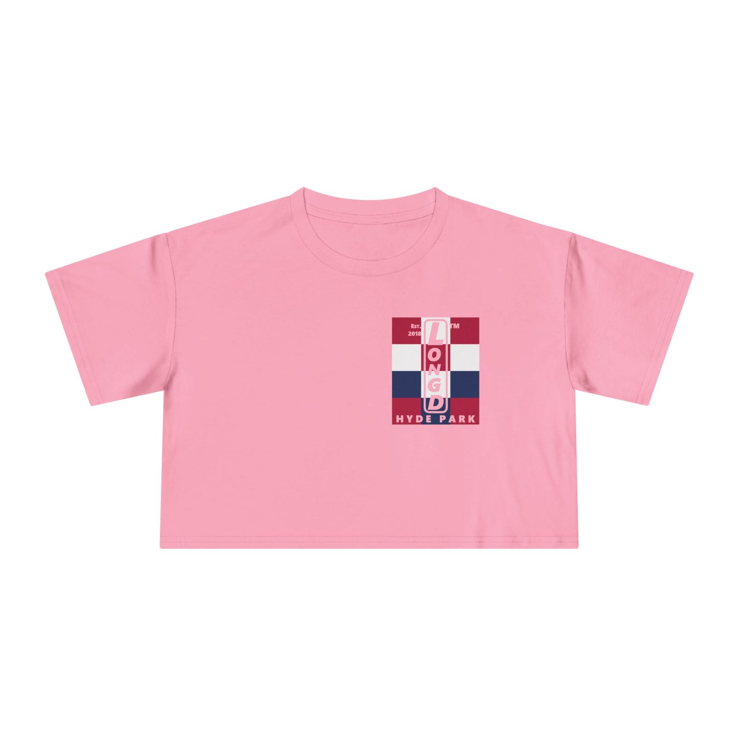 Negative 4x3 upright single-breasted Hyde Park logo crop tee (Patriotic colors)