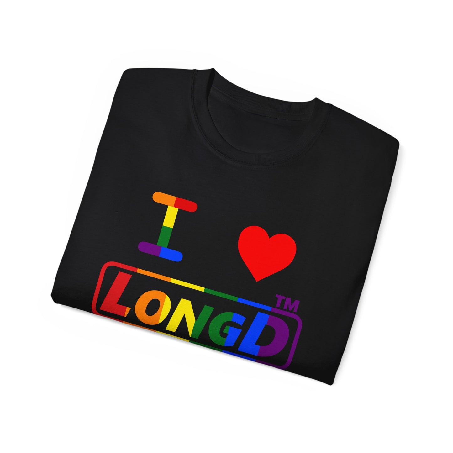 I Luv LongD positive vertical striped Hyde Park logo cotton tee (Pride colors)