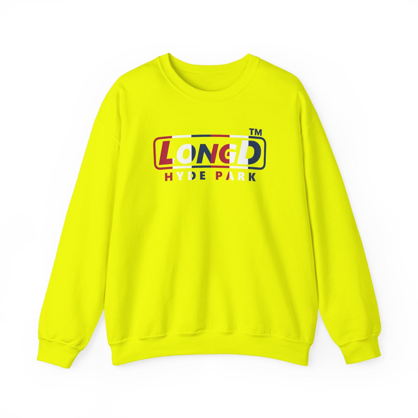 LongD positive vertical 6-striped Hyde Park logo crewneck sweatshirt (patriotic colors)