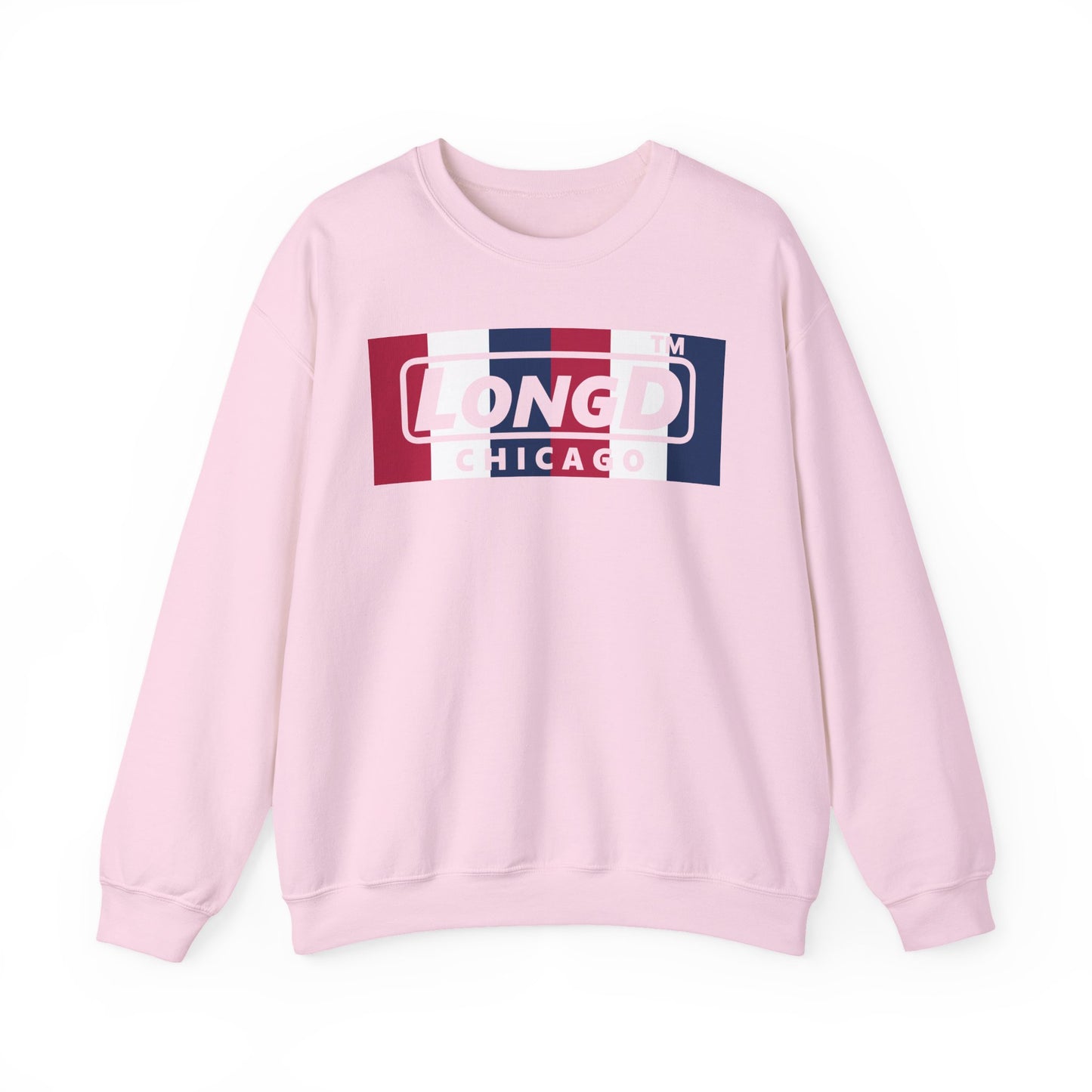 LongD negative vertical 6-striped Chicago logo crewneck sweatshirt (patriotic colors)