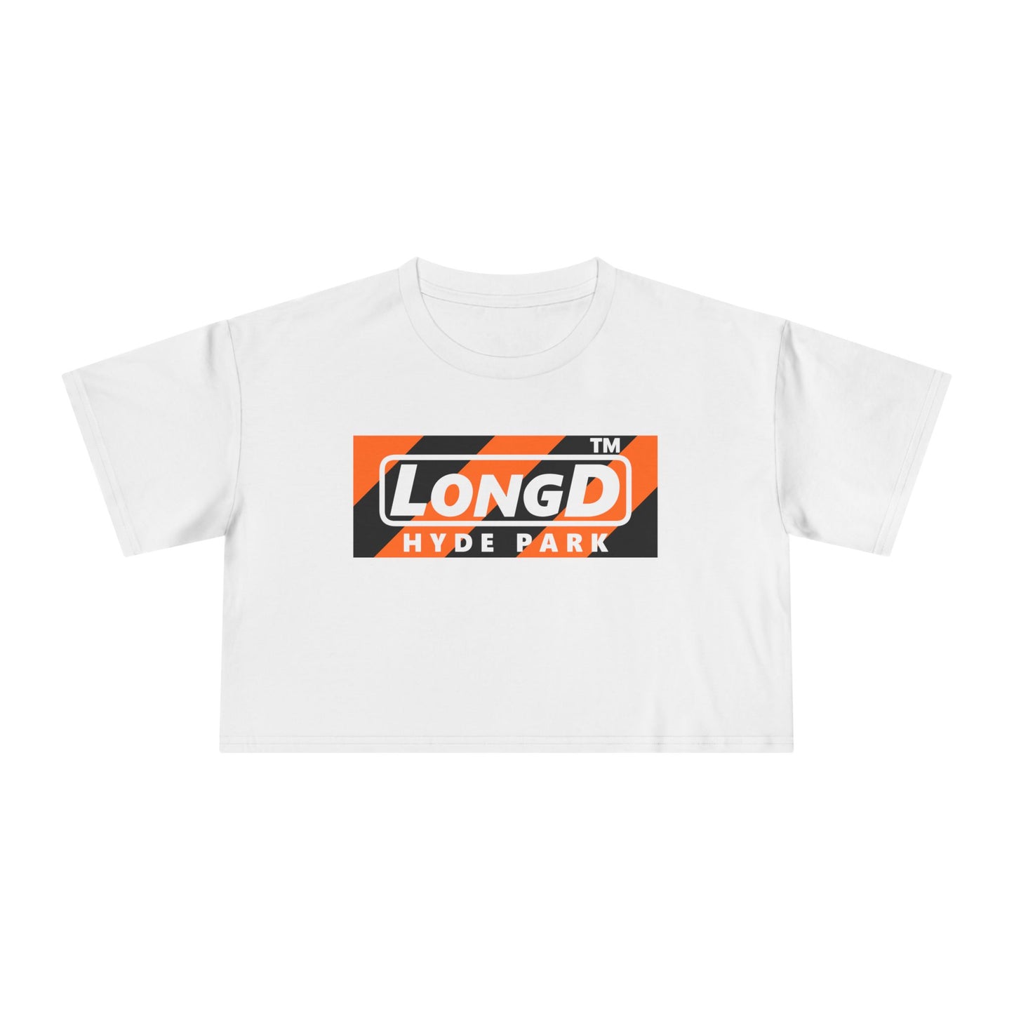 LongD Hyde Park negative diagonal 6-striped front-back logo (Halloween colors) crop tee