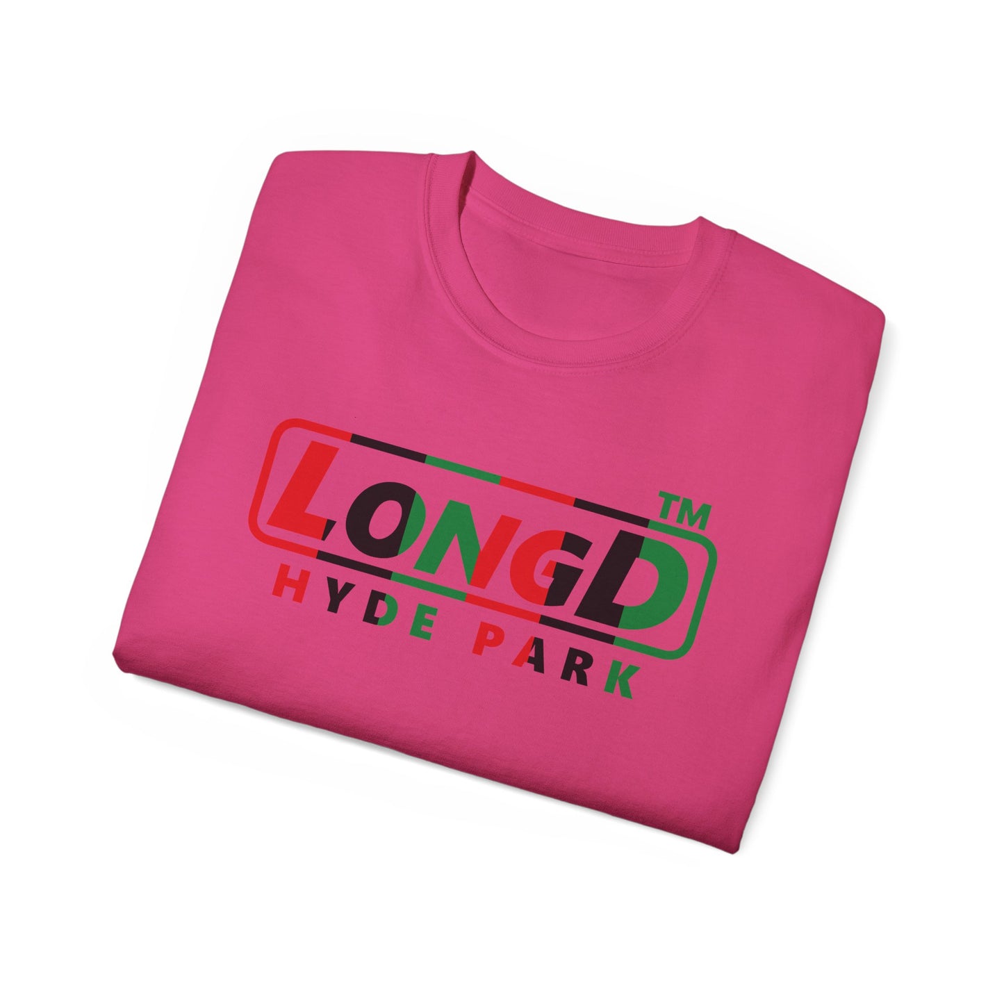 LongD positive vertical 6-striped Hyde Park logo cotton tee (Juneteenth colors)