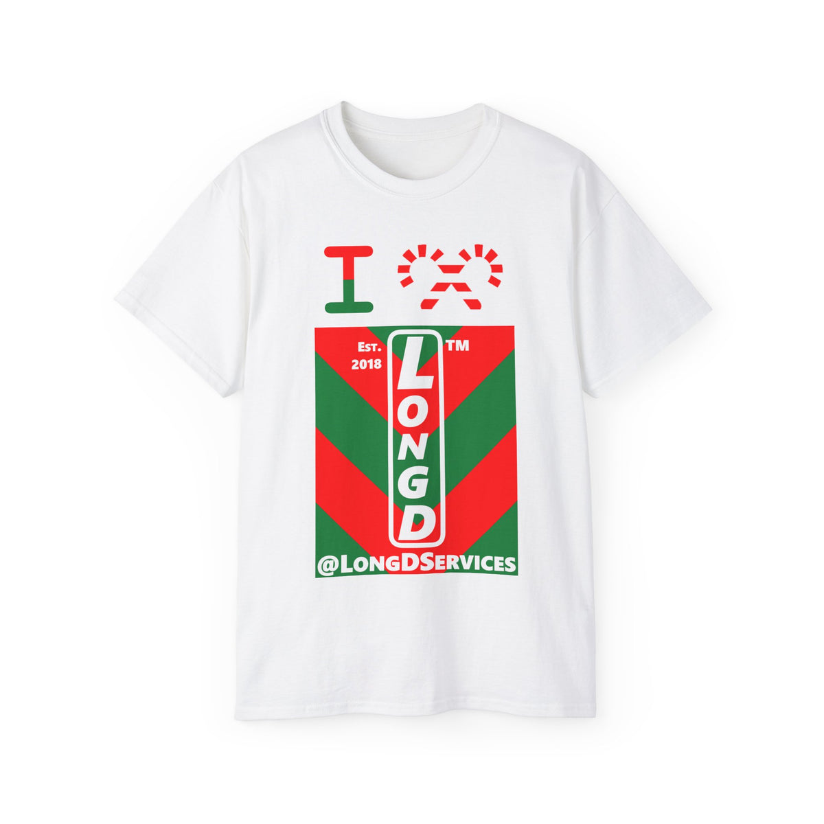 I candy cane LongD Tag negative upright downward chevron logo cotton tee