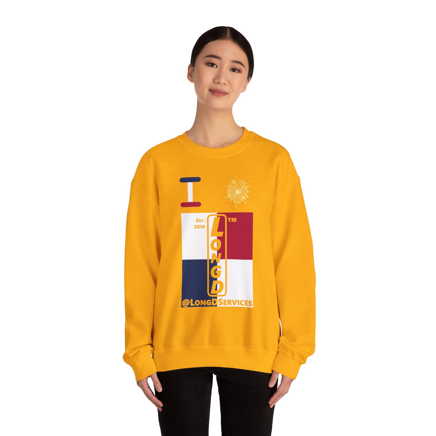 I Burst LongD negative quarters tag upright logo crewneck sweatshirt