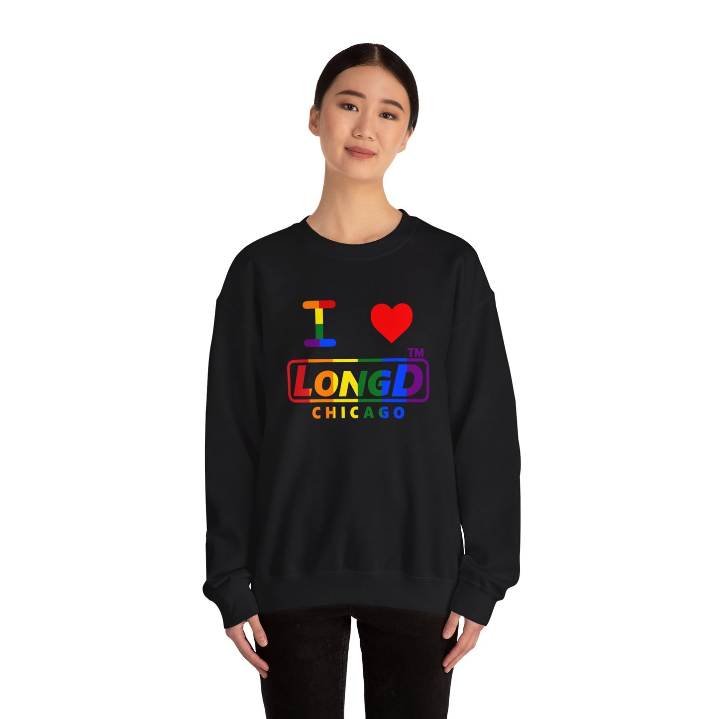 I Luv LongD positive vertical striped Chicago logo crewneck sweatshirt (Pride colors)
