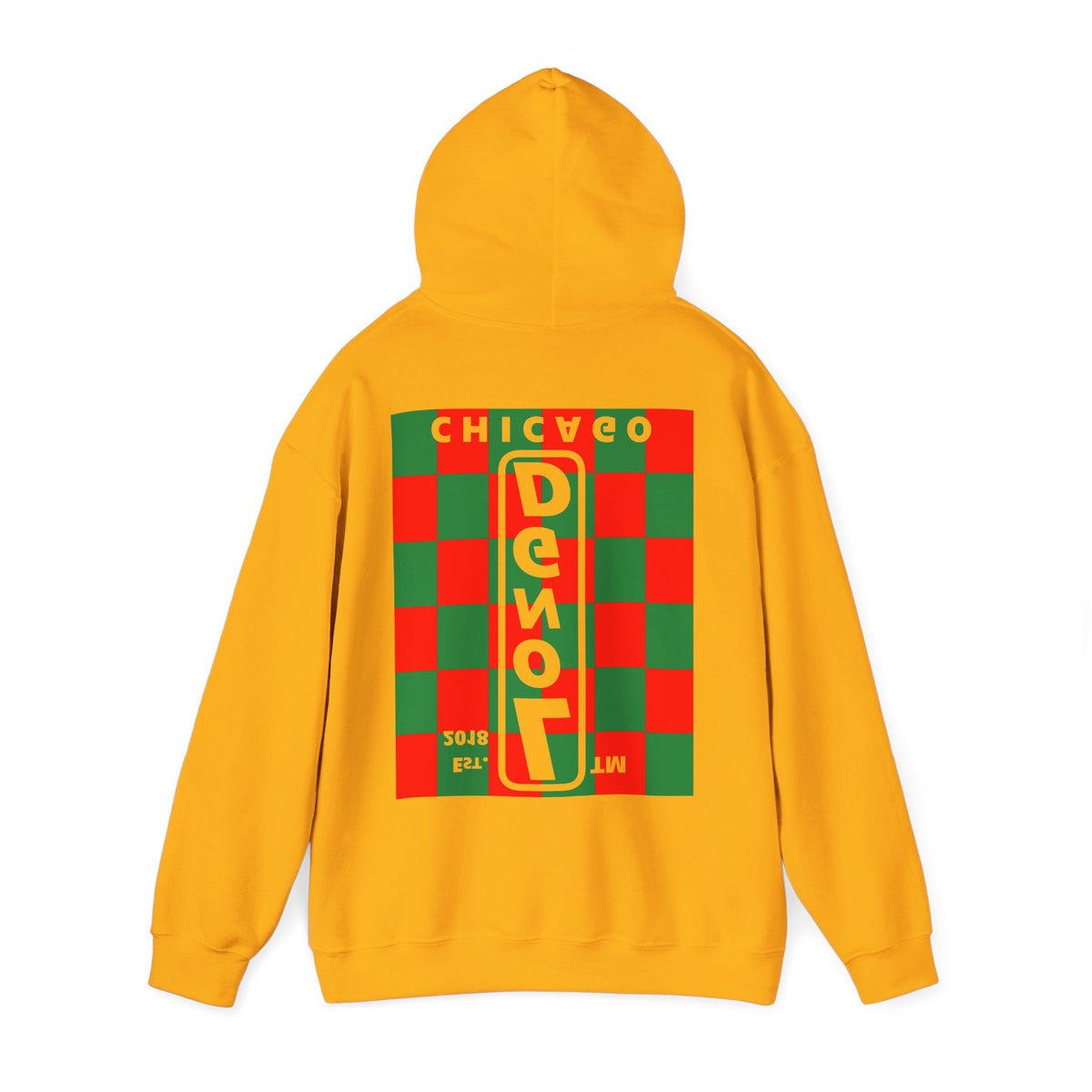 LongD Chicago negative upright checkered front-back logo (Xmas colors) hoodie