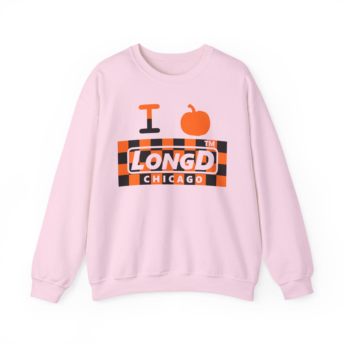 I pumpkin LongD Chicago negative checkered logo crewneck sweatshirt