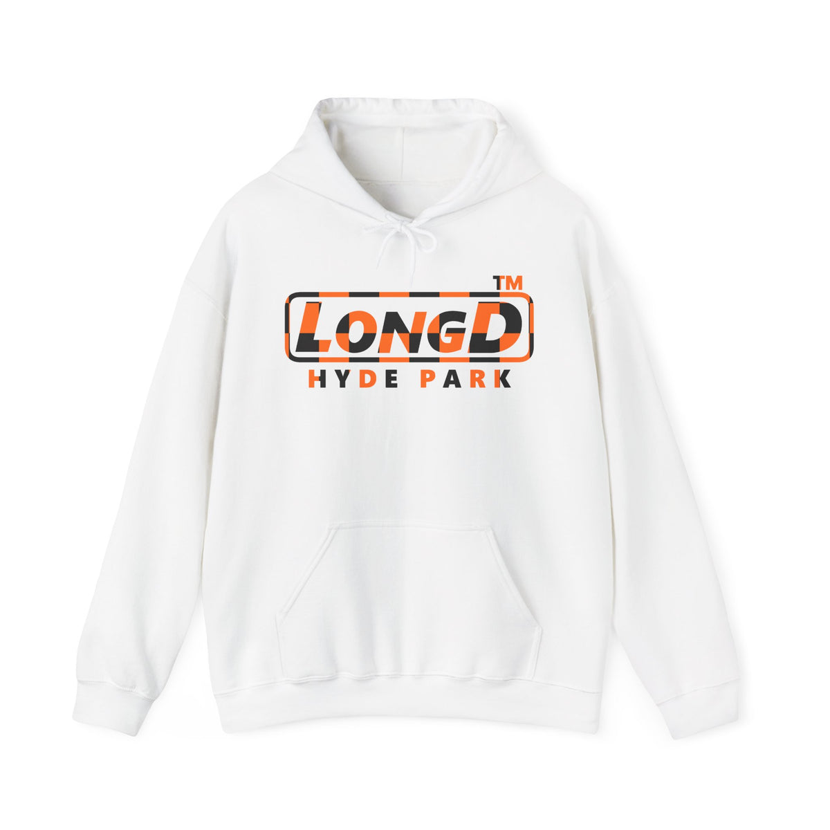 LongD Hyde Park positive checkered logo (Halloween colors) hoodie