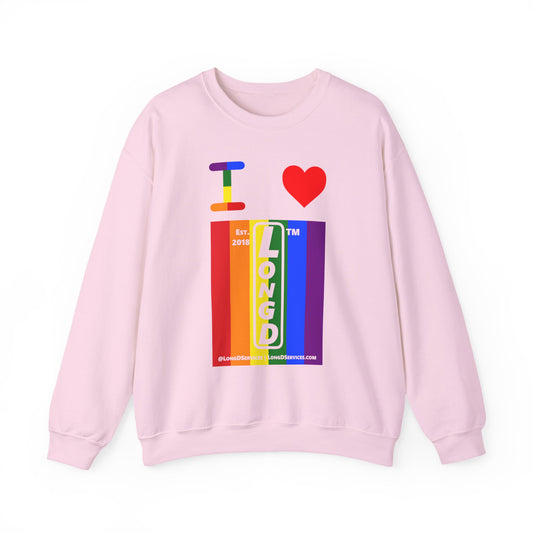 I Luv LongD negative vertical 6-striped tag-domain upright logo crewneck sweatshirt (Pride colors)